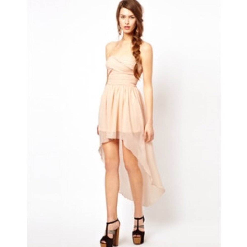 Rare London Nude High Low Strapless Dress *NWOT*